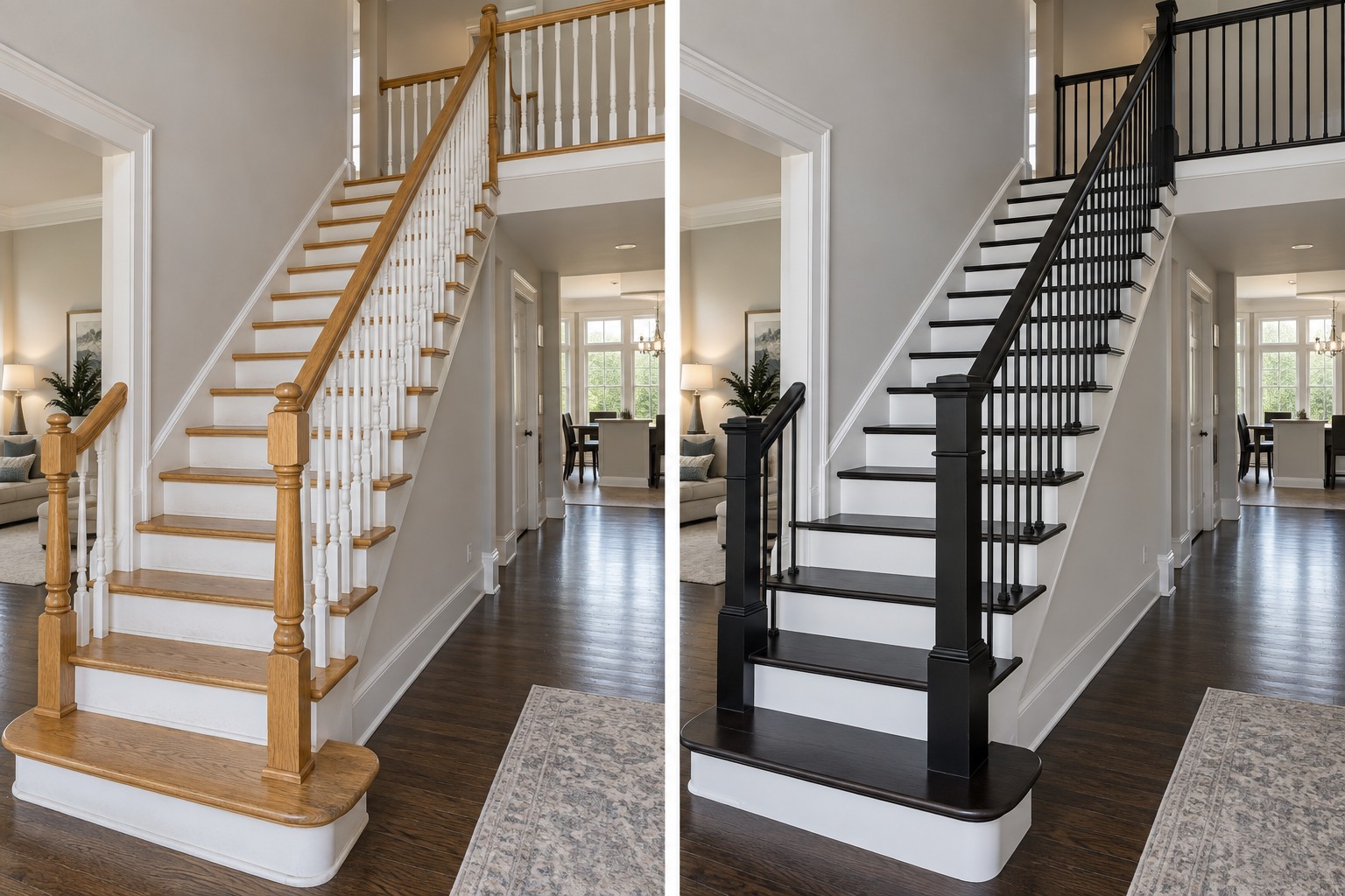 High contrast staircase before and after