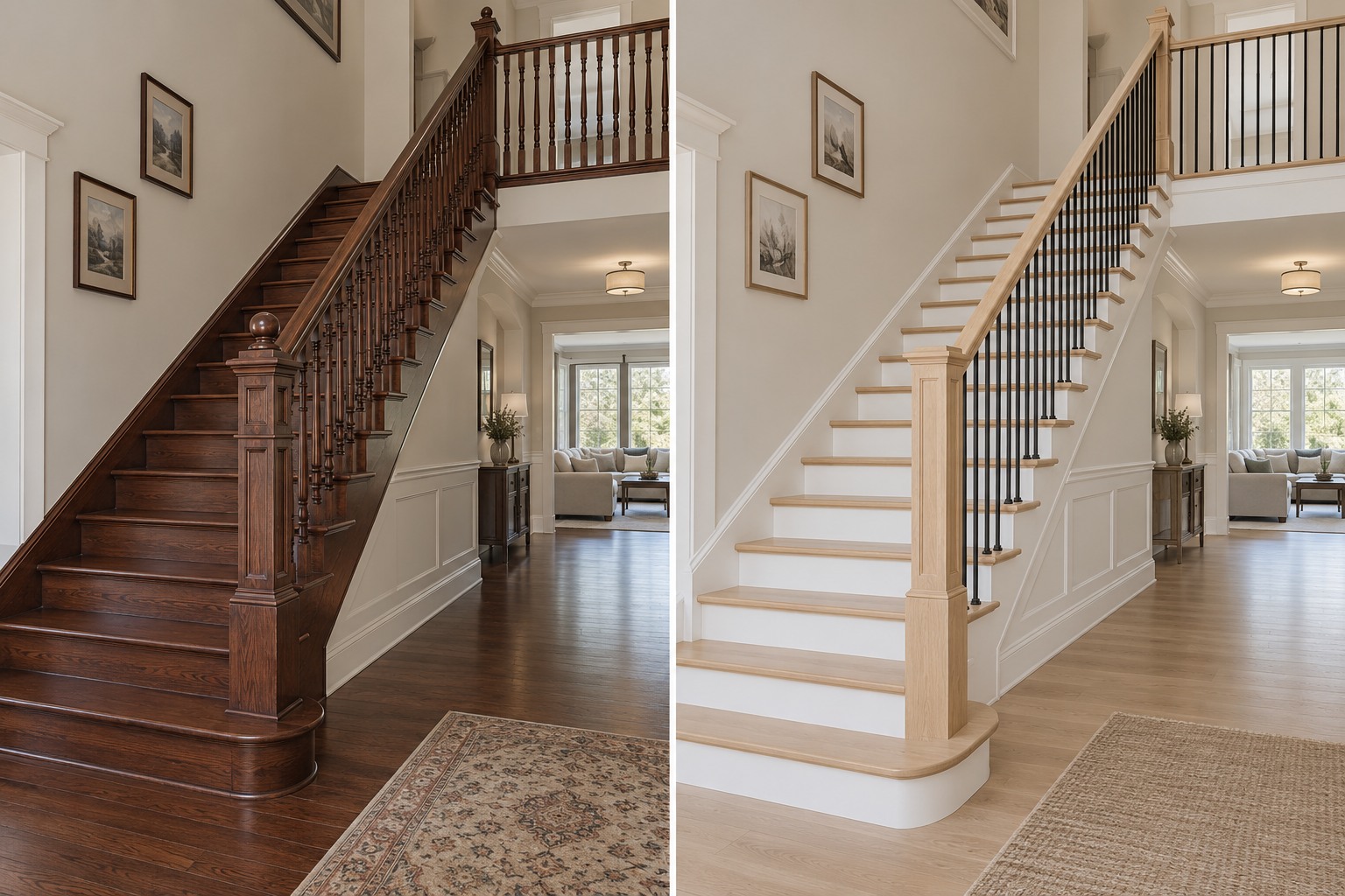 Natural oak modern staircase before and after